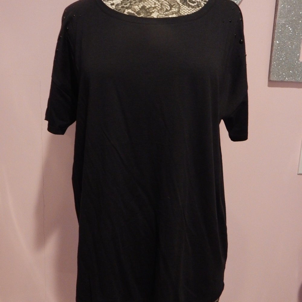 NYDJ Black Embellished Sleeve T Shirt Size Large